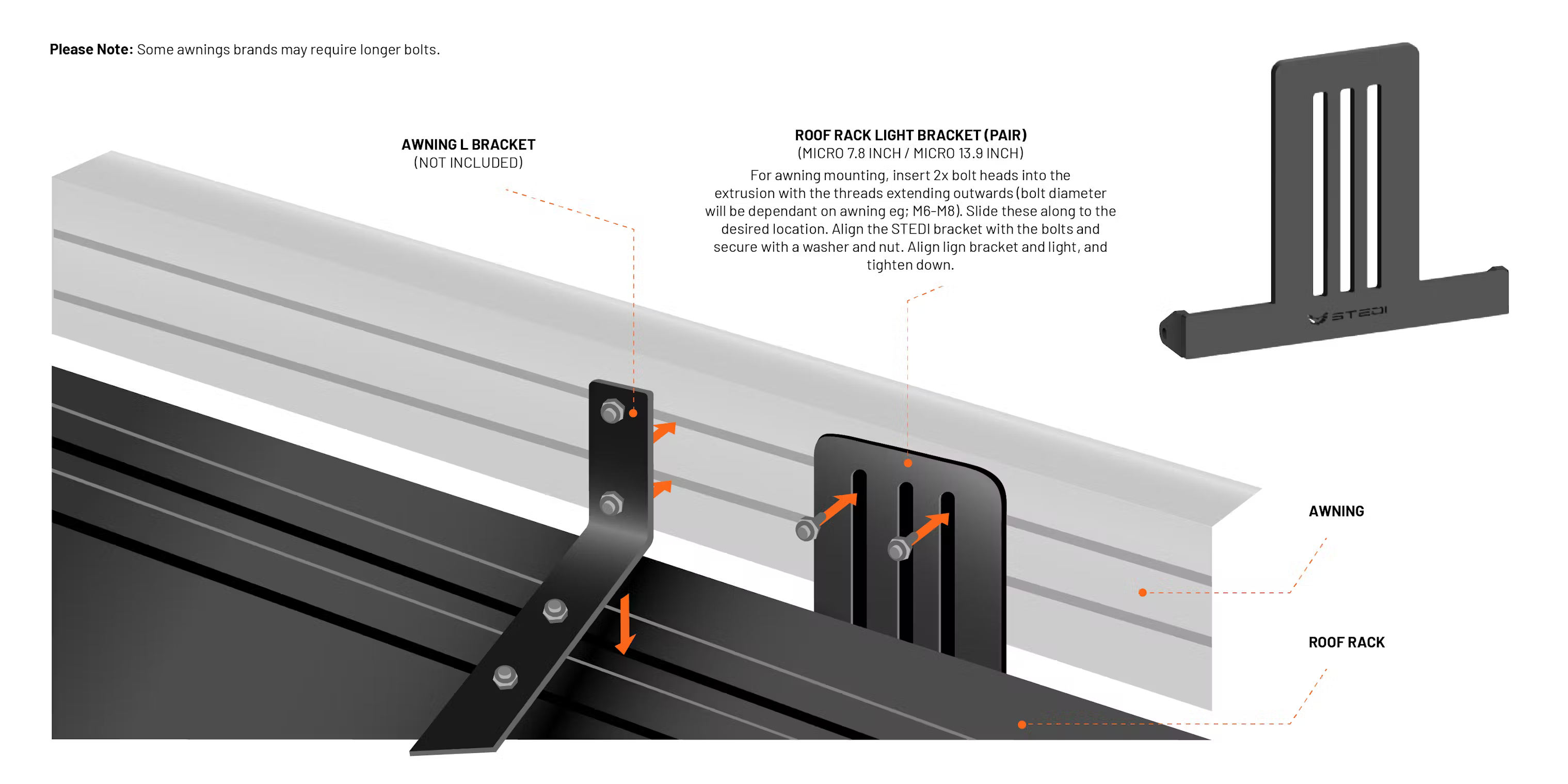 Roof Rack Light Bracket (Pair) Bundle | Micro 13.9 Inch